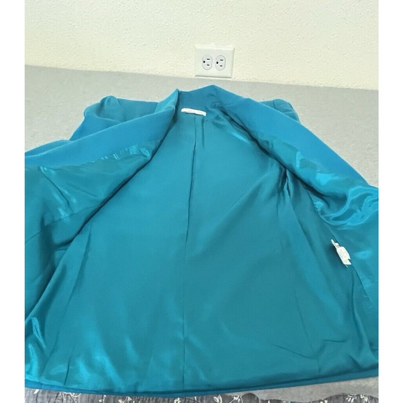 Womens Sz 6 Blazer Jacket 100% Wool Teal Grannycore Boho Work Professional Prep - Picture 7 of 12